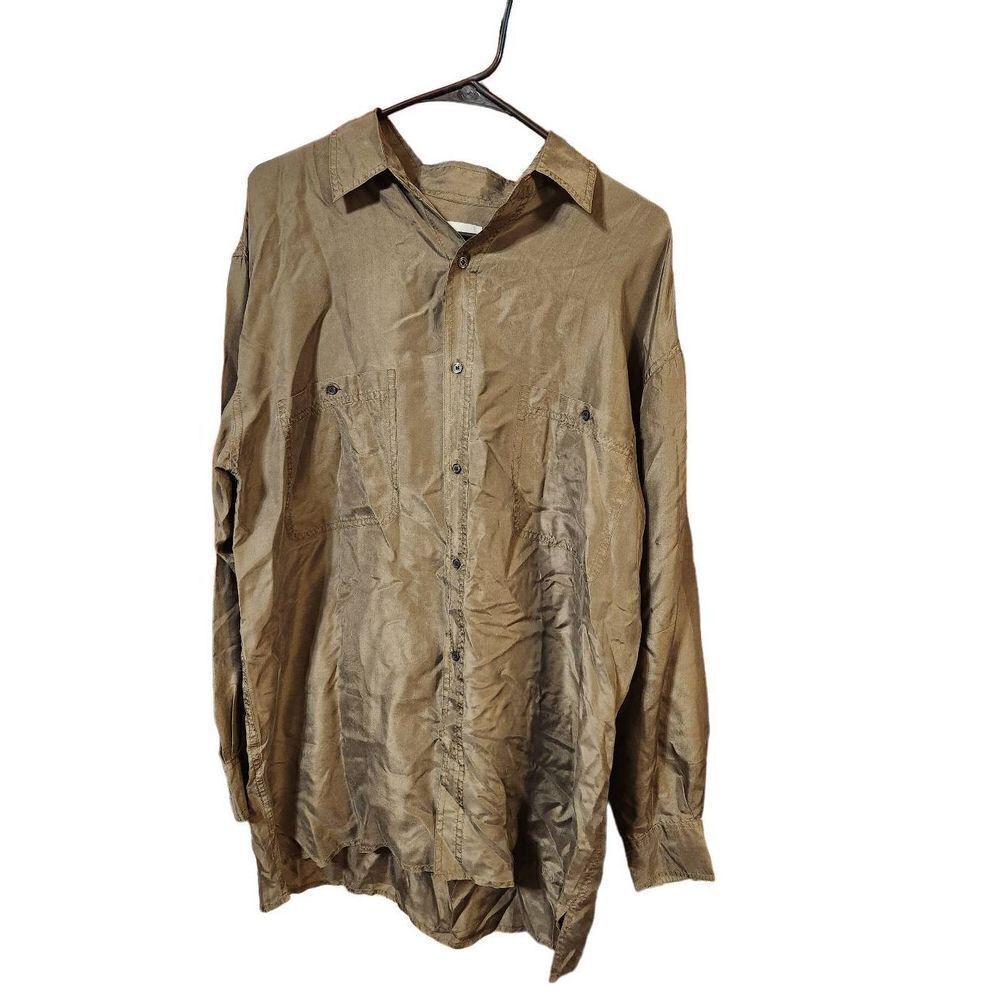 Cezar L 100% silk button up short brown